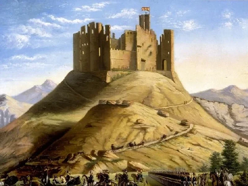 1842-Leon Abadias y Santolaria - La parata dell'esercito di Isabella II a Montearagon